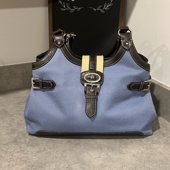 Etienne Aigner Shoulder Bag in Blue with Black Trim! GUC!! - Picture 1 of 12